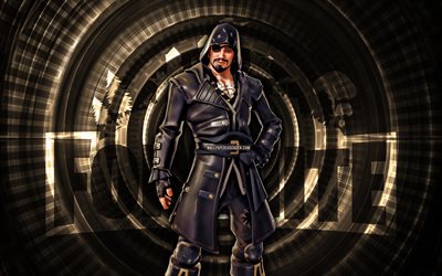 Blackheart Fortnite, 4k, brown spiral background, Fortnite, creative, Blackheart Skin, Fortnite Blackheart Skin, Blackheart, Fortnite characters