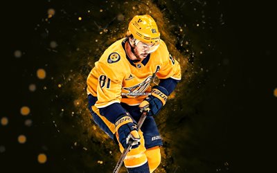 Jonathan Marchessault, 4k, yellow neon lights, Nashville Predators, NHL, Canadian hockey players, Jonathan Marchessault 4K, hockey, National Hockey League, Jonathan Marchessault Nashville Predators
