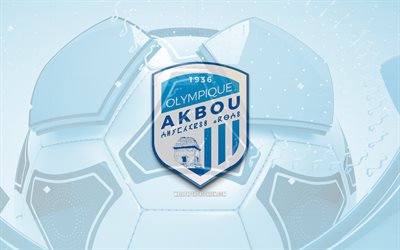 Olympique Akbou glossy logo, 4K, blue football background, Algerian Ligue Professionnelle 1, soccer, Olympique Akbou, Algerian football club, Olympique Akbou emblem, Olympique Akbou logo, Olympique Akbou FC