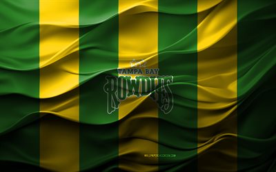 4k, logotipo de tampa bay rowdies, fondo 3d amarillo verde, usl, emblema de tampa bay rowdies, equipo de fútbol americano, bandera de tampa bay rowdies, textura 3d, campeonato usl, eeuu, tampa bay rowdies fc, fútbol, tampa bay rowdies