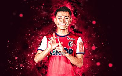 Kaito Abe, 4k, purple neon lights, Fagiano Okayama, J1 League, Japanese footballers, Kaito Abe 4K, football, soccer, Fagiano Okayama FC, Kaito Abe Fagiano Okayama