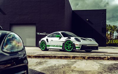 4k, porsche 911 gt3 rs, vue avant, extérieur, coupé sportif blanc, réglage porsche 911, gt3 rs, porsche blanche 911, voitures de sport allemandes, porsche