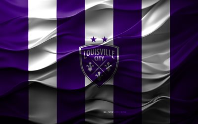 4k, 루이빌 시티 fc 로고, 자주색 흰색 3d 배경, usl, 루이빌 시티 fc 엠블럼, 미국 축구 팀, 루이빌 시티 fc 깃발, 3d 텍스처, usl 챔피언십, 미국, 루이빌 시티 fc, 축구, 루이빌 시티