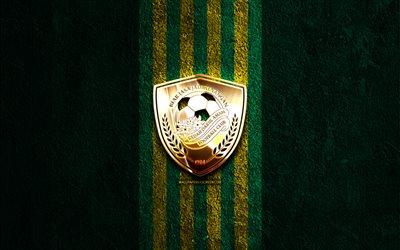 kedah darul aman fc golden logo, 4k, fundo de pedra verde, malaysia super league, clube de futebol da malásia, logotipo kedah darul aman fc, futebol, emblema kedah darul aman fc, kedah darul aman fc, kedah fc