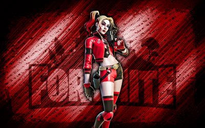 piccolo malato harley quinn fortnite, 4k, sfondo diagonale rosso, grunge art, fortnite, opera d'arte, skin di harley quinn pickey sicky, personaggi fortnite, piccolo malato harley quinn, fortnite pickey sicky harley quinn skin