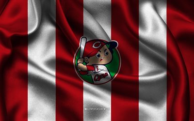 4k, Hiroshima Carp logo, red white silk fabric, Japanese baseball team, Hiroshima Carp emblem, Nippon Professional Baseball, Hiroshima Carp, Japan, baseball, NPB