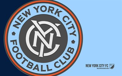 ニューヨーク市fcロゴ, 4k, 青い背景, カーボンアート, ニューヨーク市fcエンブレム, アメリカンサッカークラブ, mls, アメリカ合衆国, ニューヨーク市fc, フットボール, ニューヨーク市, サッカー, メジャーリーグサッカー