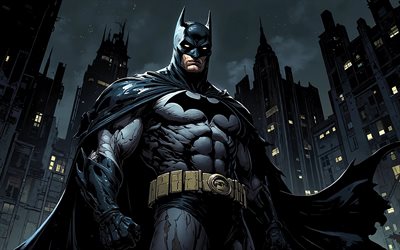 말 당번, 4k, 어스름, 야경, dc 코믹스, 슈퍼 히어로, 건물, 배트맨 아트, 팬 아트, 배트맨 4k