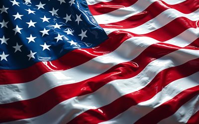 4k, bandera de estados unidos, de cerca, arte 3d, 4 de julio, bandera americana, bandera de tela de ondas 3d, día de la independencia, bandera americana de tela, estados unidos, eeuu, cuatro de julio, bandera de tela de estados unidos