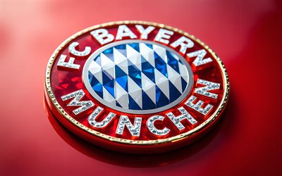 fc bayern münchens kristalllogga, röd metall bakgrund, fc bayern münchens kristallemblem, fc bayern münchens logotyp, tyskland, fotboll, fc bayern münchen, bayern münchens logotyp, bayern münchen