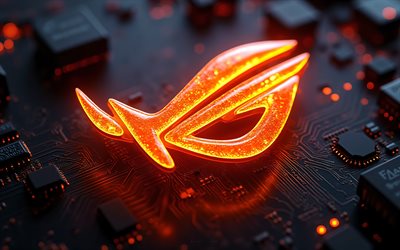 Asus ROG orange glowing logo, 4k, Republic of Gamers, ROG logo, ROG, orange technology background, Asus ROG emblem, Asus ROG orange glowing sign, Asus ROG logo, Asus ROG