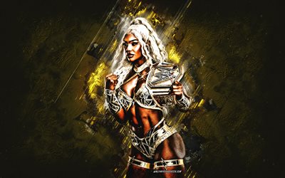 Jade Cargill, WWE, American wrestler, golden stone background, WWE Champion, grunge art, USA, wrestling, Jade Cargill WWE, World Wrestling Entertainment
