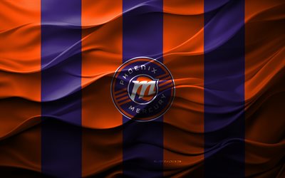 4k, Phoenix Mercury logo, orange purple 3D background, Phoenix Mercury emblem, WNBA, American basketball team, Phoenix Mercury flag, 3D texture, Phoenix Mercury, basketball, USA