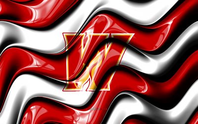 Calgary Wranglers 3D logo, 4k, red white 3D waves, AHL, hockey, Calgary Wranglers flag, creative, Calgary Wranglerslogo, Calgary Wranglers emblem, canadian hockey team, Calgary Wranglers