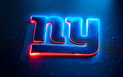 New York Giants neon logo, 4k, blue metal background, neon art, New York Giants emblem, USA, New York Giants, American football, New York Giants logo, NFL