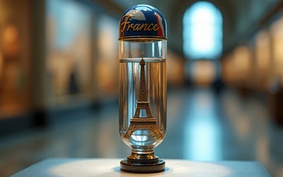 torre eiffel en un matraz, 4k, conceptos de francia, amo francia, torre eiffel, parís, francia, viajar a paris, viajar a francia