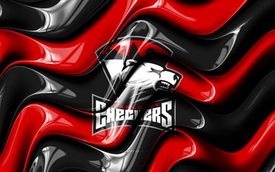 logo 3d des dames de charlotte, 4k, vagues 3d rouges noires, lah, hockey, drapeau des dames de charlotte, créatif, logo des dames de charlotte, emblème de charlotte checkers, équipe américaine de hockey, charlotte dames