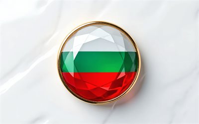 bandera de bulgaria, 4k, bandera búlgara dentro de una piedra preciosa, fondo blanco, piedra preciosa, fondo de cristal blanco, bulgaria, bandera búlgara