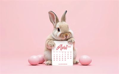 kalender april 2026, 4k, 3d süßer hase, ostereier, hase mit kalender, kleiner 3d hase, april kalender, konzepte für 2026, april kalender 2026, rosa hintergrund, ostern