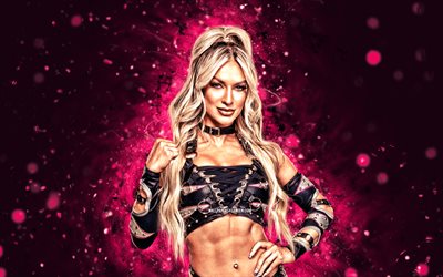 Karmen Petrovic, 4k, pink neon lights, WWE, creative, canadian wrestler, NXT, pink abstract background, World Wrestling Entertainment, wrestlers, Karmen Petrovic 4K