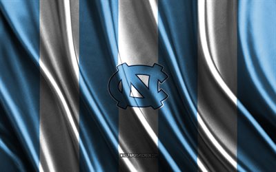4k, logo des tar heels de caroline du nord, ncaa, texture de soie blanche bleue, drapeau des tar heels de caroline du nord, club de football américain, drapeau en soie, usa, talons de goudron de caroline du nord