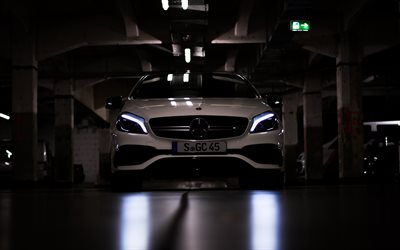 Mercedes-Benz A45 AMG, headlights, 2017 cars, tuning, A-class, Mercedes