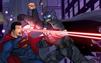 La batalla, Superman vs Batman, el arte, los superhéroes, DC Comics, Superman, Batman