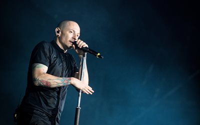 4k, Chester Bennington, el escenario, el concierto de Linkin Park, cantante estadounidense, Muerto al Amanecer, las superestrellas