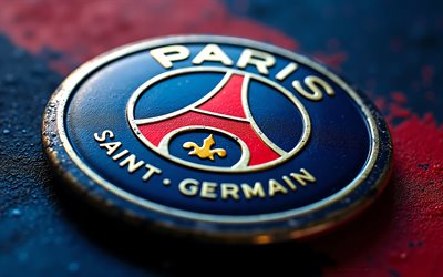 logo psg in metallo, sfondo di metallo rosso blu 4k, stemma del psg in metallo, il logo del psg, segno del psg, lega 1, logo in metallo del paris saint germain, francia, calcio, psg, logo del paris saint germain, paris saint germain