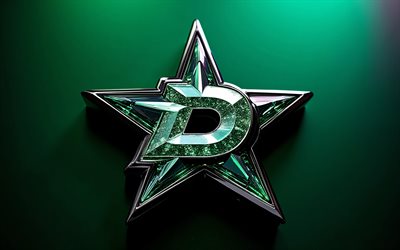 logo en cristal des stars de dallas, 4k, fond vert, lnh, logo des stars de dallas, emblème des stars de dallas, usa, étoiles de dallas, hockey