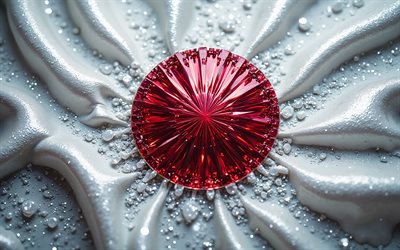 japon bayrağı, 4k, elmaslar, japonya bayrağı, parlak taşlar, japonya, yaratıcı sanat, japon elmas bayrağı, beyaz değerli taşlar, beyaz kristaller, kırmızı taşlar