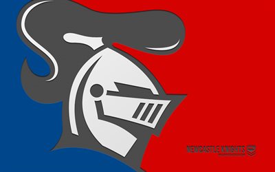 newcastle knights logo, 4k, roter hintergrund, carbon kunst, nrl, emblem der newcastle knights, australisches rugby team, australien, newcastle knights, rugby