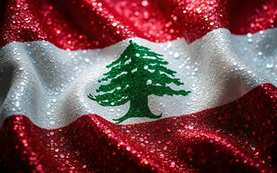 lübnan bayrağı, 4k, değerli taşlar, kristaller, parlak taşlar, lübnan, yaratıcı sanat, kırmızı taşlar, kırmızı beyaz kristaller