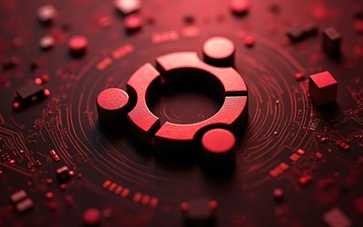 شعار أوبونتو المعدني الأحمر, 4k, أوبونتو لينكس, شعار أوبونتو الأحمر ثلاثي الأبعاد, شعار أوبونتو, خلفية التكنولوجيا الحمراء, علامة أوبونتو, لينكس, أوبونتو