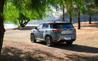 2026, nissan pathfinder, 4k, rückansicht, außen, blauer nissan pathfinder, neuer nissan pathfinder 2026, mittelklasse suv, japanische autos, nissan