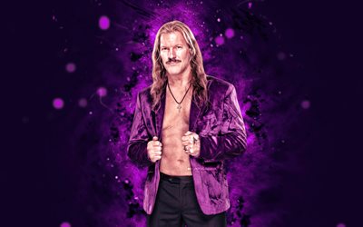 كريس جيريكو, 4k, أضواء النيون البنفسجي, wwe, مبدع, مصارع أمريكي, خلفية مجردة البنفسجي, الترفيه العالمي للمصارعة, المصارعين, كريس جيريكو 4k