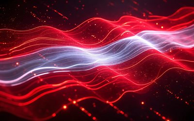 4k, avusturya parlayan bayrağı, bokeh, avusturya bayrağı, avusturya günü, 3 boyutlu sanat, avusturya neon bayrağı, neon dalgalar avusturya bayrağı, avusturya 3d bayrağı, avusturya soyut bayrağı, avusturya