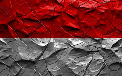4k, bandeira da indonésia, textura de pedra, ásia, bandeira 3d da indonésia, fundo com rachaduras, indonésia, bandeira indonésia