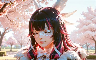 4k, columbina, pysäköidä, kevät, kirsikankukka, genshin vaikutus, manga, anime hahmoja, columbina hyposelenia, genshin impact  hahmot, columbina genshin impact