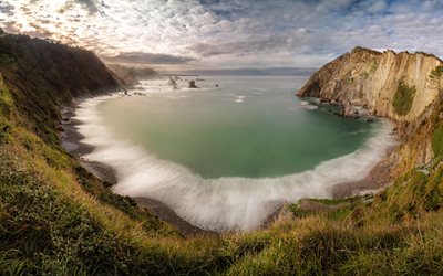 خليج جميل, المنحدرات, مساء, غروب, الساحل, المناظر البحرية, مفاهيم الهدوء, بحر