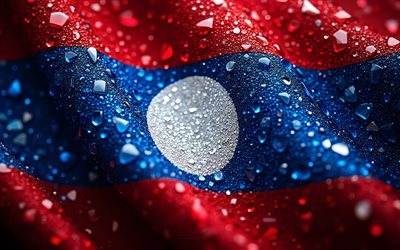 laos bayrağı, 4k, değerli taşlar, kristaller, parlak taşlar, laos, yaratıcı sanat, kırmızı taşlar, kırmızı mavi kristaller, lao değerli taşlar bayrağı