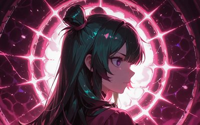 ماوماو, 4k, أشعة النيون الوردي, الظلام, يوميات الصيدلية, كيمونو, مانغا, بطل الرواية, شخصيات يوميات الصيدلية, عمل فني, ماوماو يوميات الصيدلية