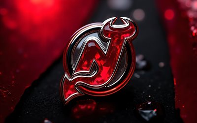 New Jersey Devils crystal logo, 4k, crystal background, NHL, New Jersey Devils logo, New Jersey Devils emblem, USA, New Jersey Devils, hockey