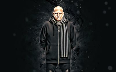 गुंथर ग्रू के रूप में, 4k, सफेद नीयन रोशनी, डब्ल्यूडब्ल्यूई, रचनात्मक, गुंथर, अमेरिकी पहलवान, वाल्टर हैन, काली अमूर्त पृष्ठभूमि, विश्व कुश्ती मनोरंजन, पहलवानों, गुंथर 4k