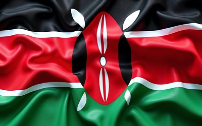 bandiera del kenia in seta, 4k, avvicinamento, bandiere ondulate in tessuto, paesi africani, bandiera del kenia, africa, bandiera del kenia 3d, bandiera del kenya, kenia, giorno del kenia, simboli nazionali keniani