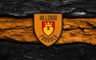 logo en bois hillerod fodbold, 4k, fond en bois orange noir, 1ère division danoise, football, logo hillerod fodbold, emblème hillerod fodbold, hillerod fodbold, club de football danois, hillerod fodbold fc