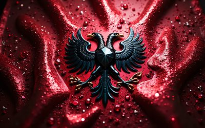arnavut bayrağı, 4k, değerli taşlar, arnavutluk bayrağı, kristaller, parlak taşlar, arnavutluk, yaratıcı sanat, kırmızı taşlar, kırmızı kristaller