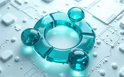 ubuntu turkuaz polimer logosu, 4k, ubuntu linux, ubuntu 3d turkuaz polimer logosu, ubuntu amblemi, beyaz teknolojik altyapı, ubuntu turkuaz polimer işareti, ubuntu logosu, linux, ubuntu