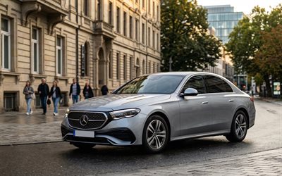 2026, مرسيدس بنز الفئة e, w214, 4k, منظر أمامي, الخارج, مرسيدس بنز الفئة e باللون الرمادي, الفئة e الجديدة 2026, ايه ام جي phev, السيارات الألمانية, مرسيدس بنز