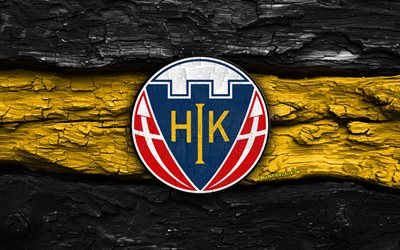 logo en bois hobro ik, 4k, fond en bois jaune noir, 1ère division danoise, football, logo hobro ik, emblème hobro ik, hobro ik, club de football danois, hobrofc